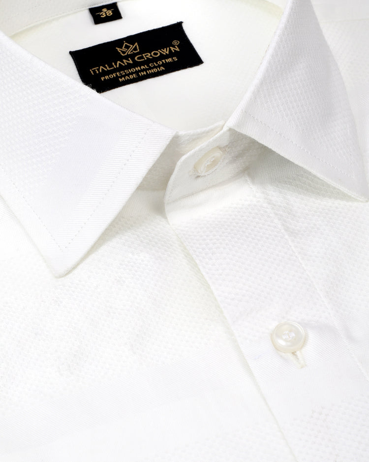 Cream cotton jacquard shirt for men