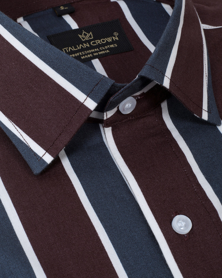Trendy dark brown shirt with stripes for men