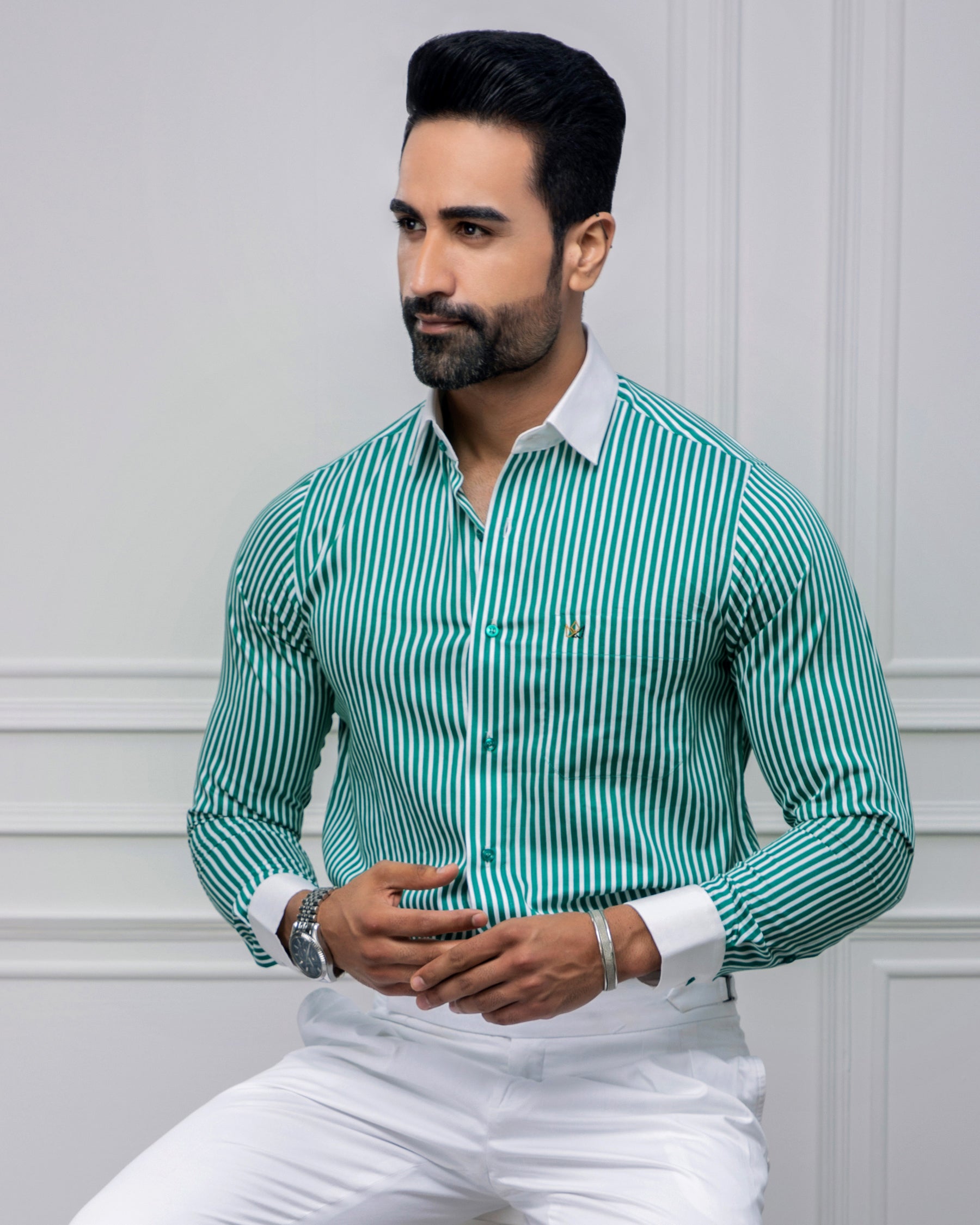 green stripe shirt for men